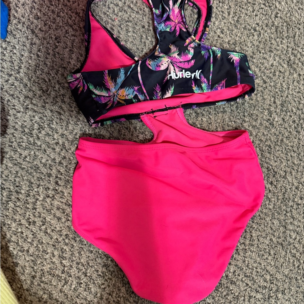 Hurley Kids' Tropical Pink and Black Bikini